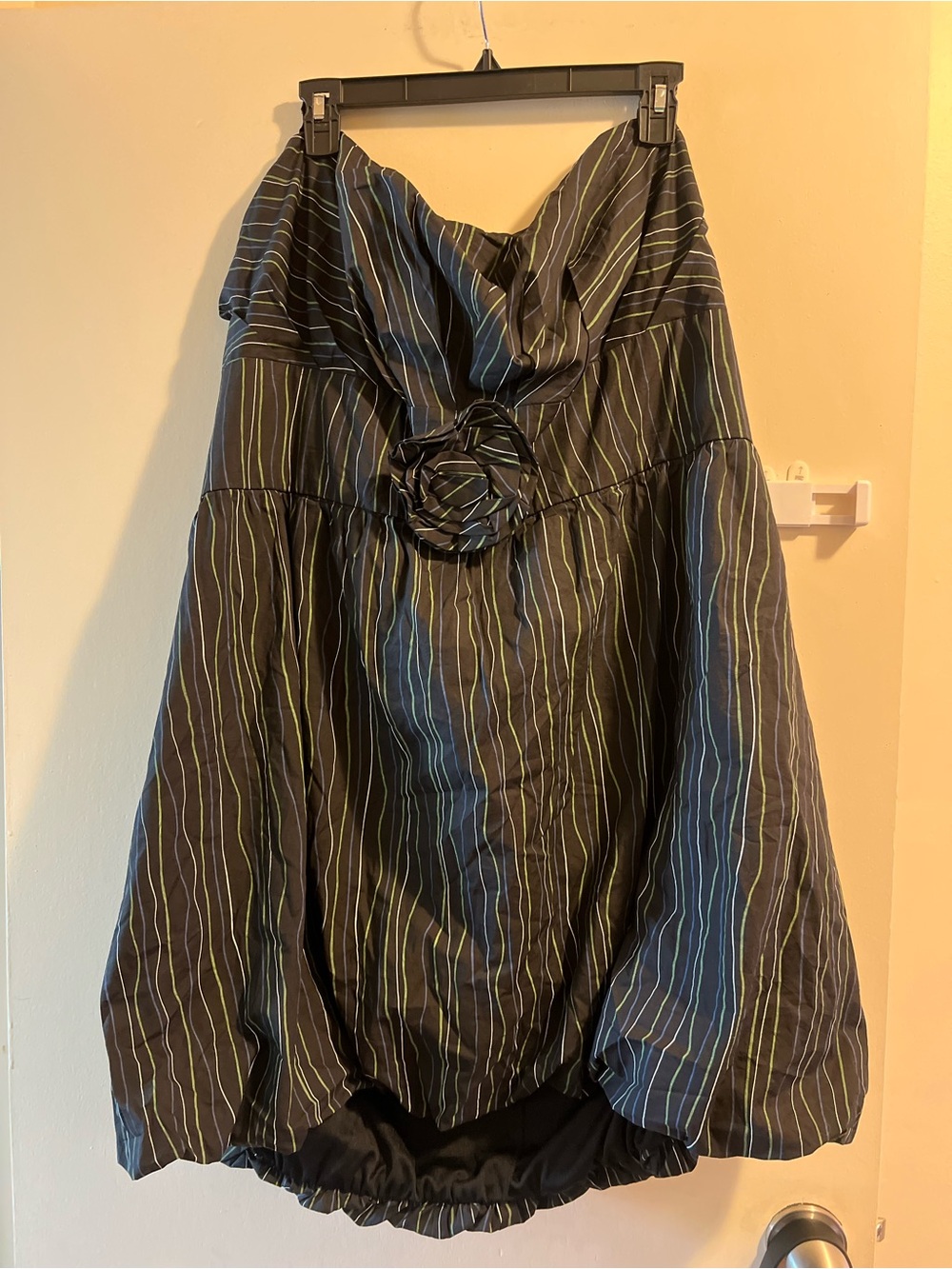 torrid Black with Green and White Pinstripe Bubble Hem Dress